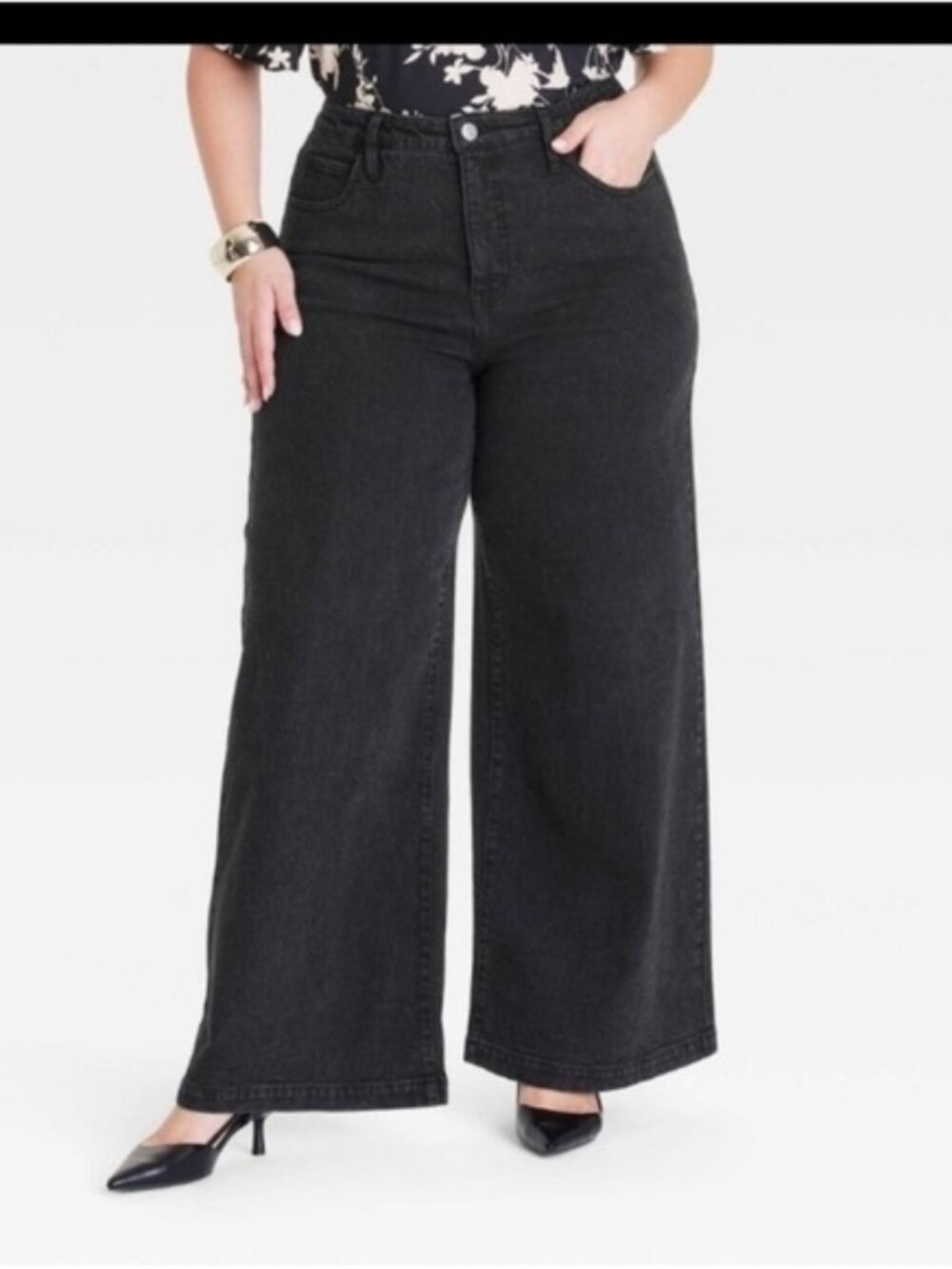 Ava & Viv High Rise Wide Leg Black Wash Plus Size 26 Denim Trousers | NWOT - Picture 1 of 11